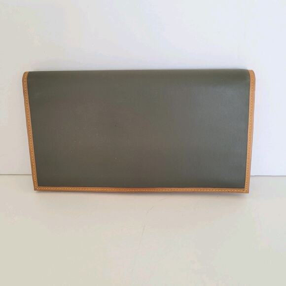 Hunting World Vintage Designer Tan Green Wallet Italian Retro Nylon Leather - Picture 2 of 11